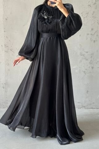 Gül Rüyası Janjan Tesettür Abiye  Siyah