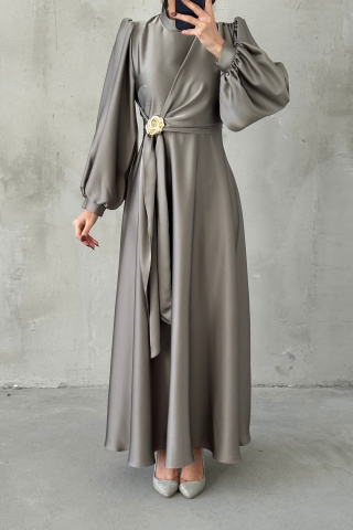 Eliz Saten Tesettür Abiye Vizon