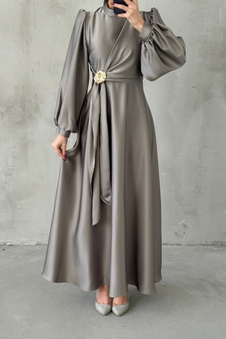 Eliz Saten Tesettür Abiye Vizon