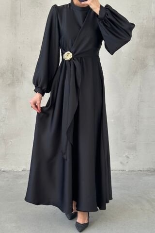 Eliz Saten Tesettür Abiye Siyah