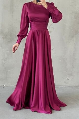 Büyüleyici Saten Kuşaklı Tesettür Abiye Taş