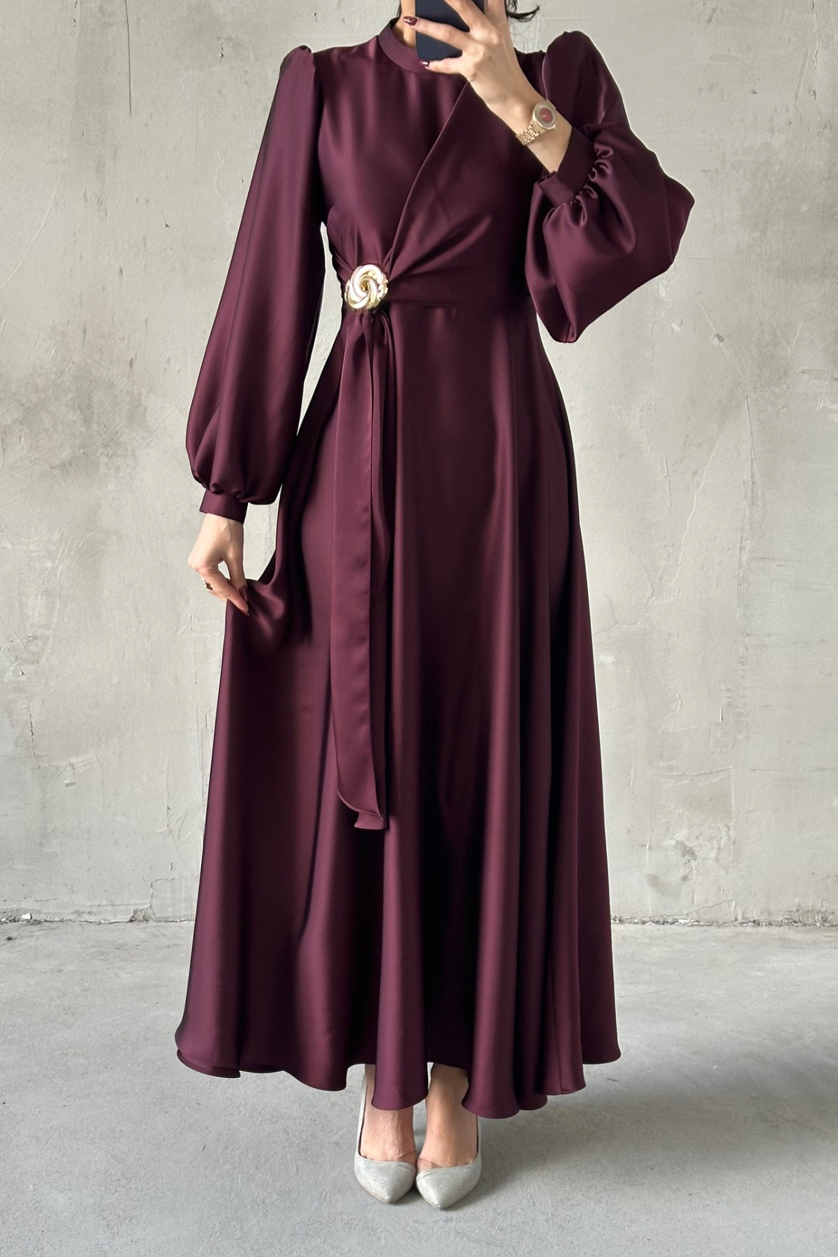 Eliz Saten Tesettür Abiye Mürdüm