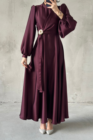Eliz Saten Tesettür Abiye Mürdüm