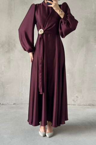 Eliz Saten Tesettür Abiye Mürdüm