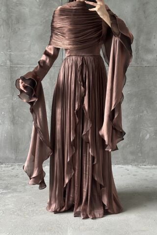 Sila Hijab Evening Dress Brown