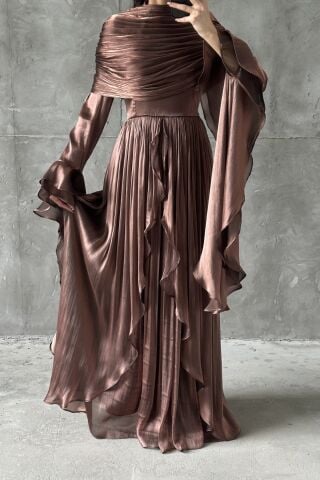 Sila Hijab Evening Dress Brown