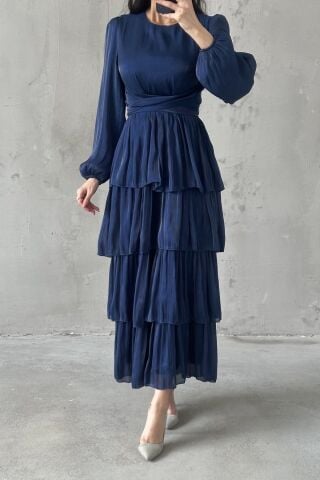 Linay Hijab Evening Dress Navy Blue