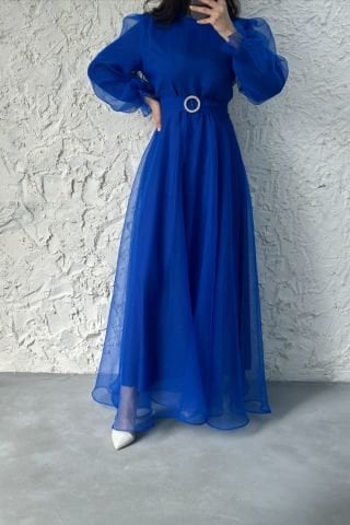 Dalya Zarafet Sunan Basic Saks Mavisi Tesettür Abiye - Özel Günler İçin Kusursuz