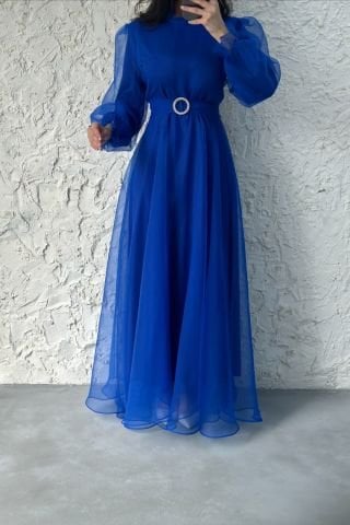 Dalya Zarafet Sunan Basic Saks Mavisi Tesettür Abiye - Özel Günler İçin Kusursuz