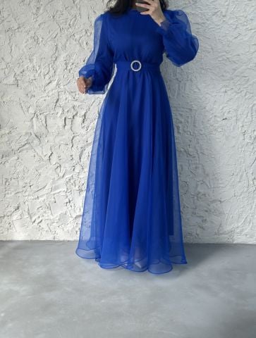 Dalya Zarafet Sunan Basic Saks Mavisi Tesettür Abiye - Özel Günler İçin Kusursuz