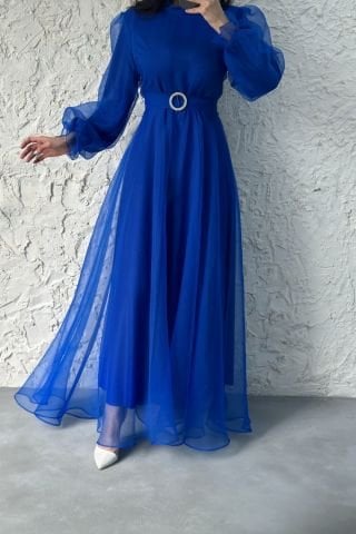 Dalya Basic Saxe Blue Modest Evening Dress Offering Elegance - Perfect for Special Occasions