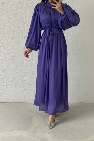 Balon Kol Basic Organze Tesettür Abiye Mor