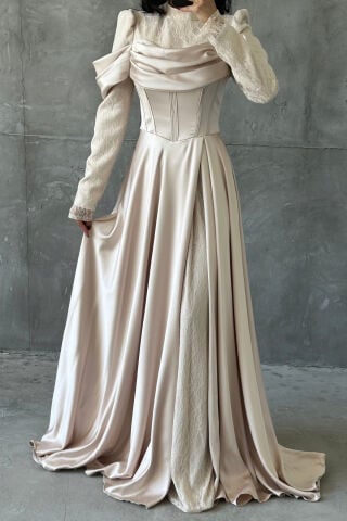 Selen Hijab Evening Dresses Stone