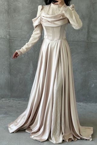 Selen Hijab Evening Dresses Stone
