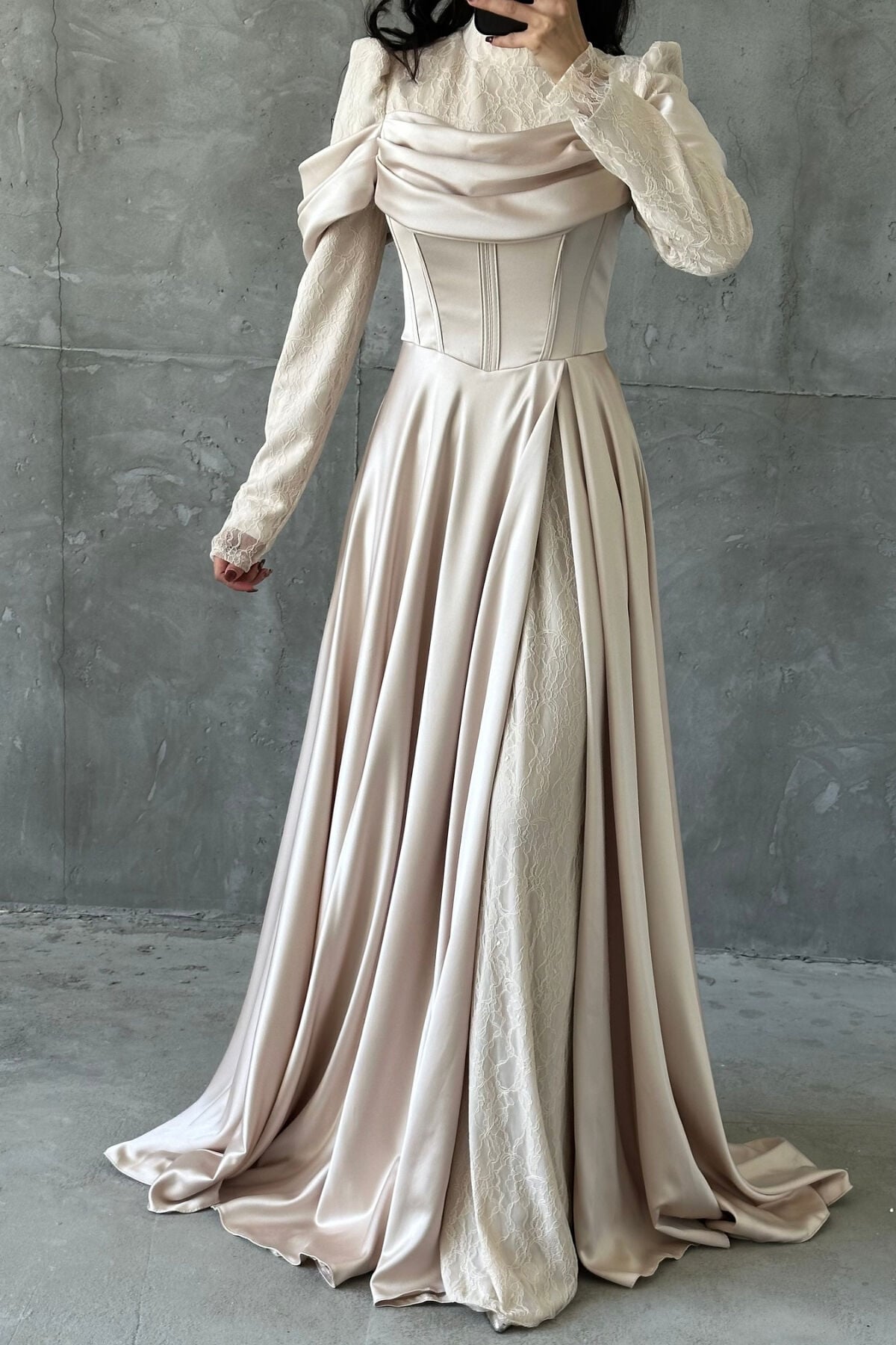 Selen Hijab Evening Dresses Stone