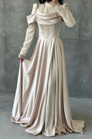 Selen Hijab Evening Dresses Stone