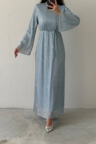 Sade Güzellik:Organeze Kumaş Tesettür Abiye İndigo