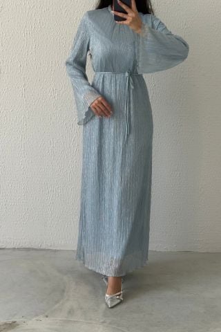 Sade Güzellik:Organeze Kumaş Tesettür Abiye İndigo