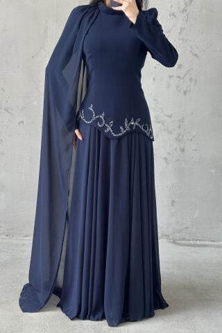 Zehra Tesettür Abiye Lacivert