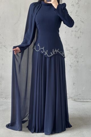 Zehra Tesettür Abiye Lacivert