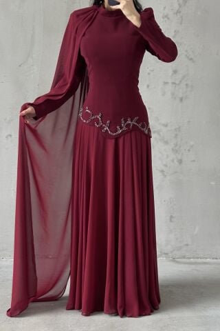 Zehra Hijab Evening Dress Burgundy