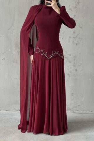 Zehra Hijab Evening Dress Burgundy