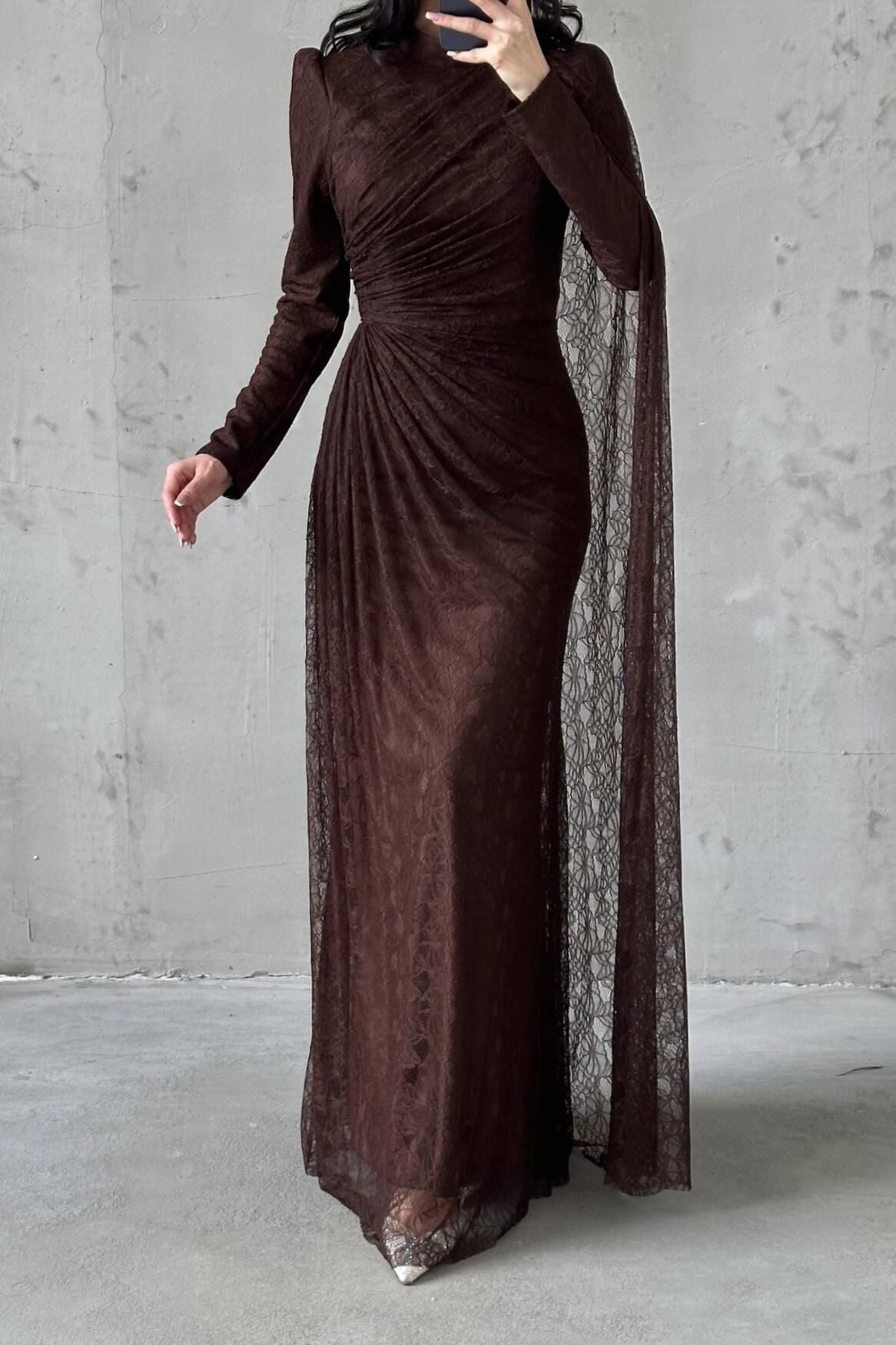 Melis Hijab Evening Dress Brown
