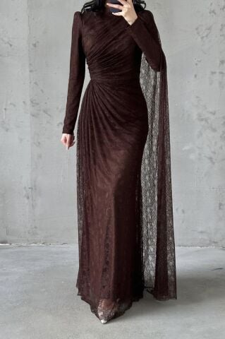 Melis Hijab Evening Dress Brown