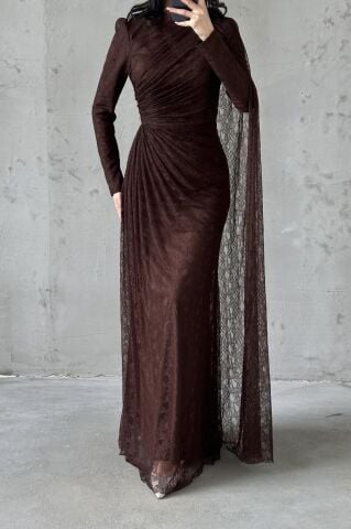 Melis Hijab Evening Dress Brown