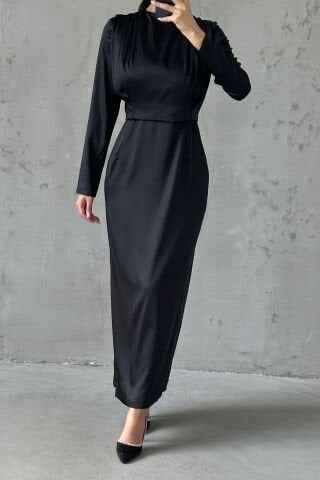 Sade Zarafet Tesettür Abiye Siyah