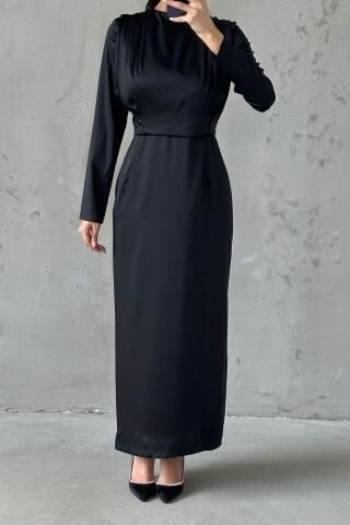 Sade Zarafet Tesettür Abiye Siyah