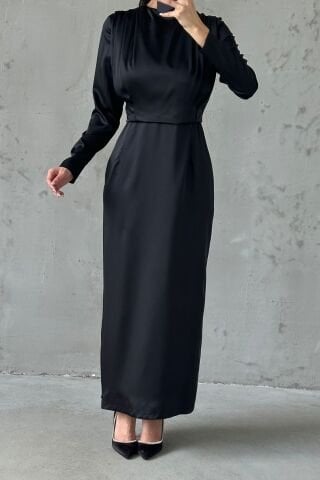 Sade Zarafet Tesettür Abiye Siyah