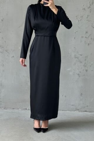 Sade Zarafet Tesettür Abiye Siyah