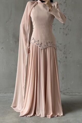 Zehra Hijab Evening Dress Powder Pink