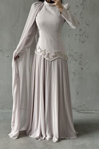 Zehra Tesettür Abiye Krem