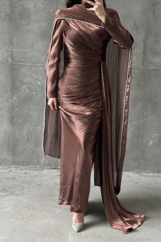 Valerina Hijab Evening Dress Brown