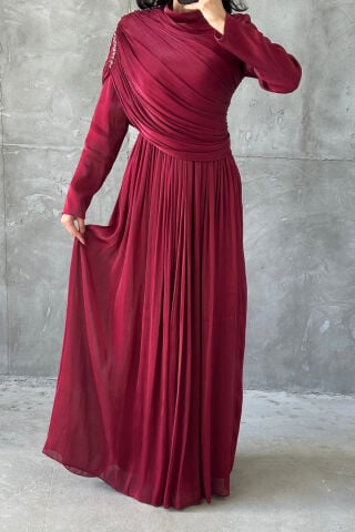 Ceren Tesettür Abiye Bordo