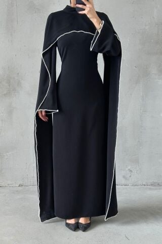 Okyanus İnci Akış Tesettür Abiye Siyah