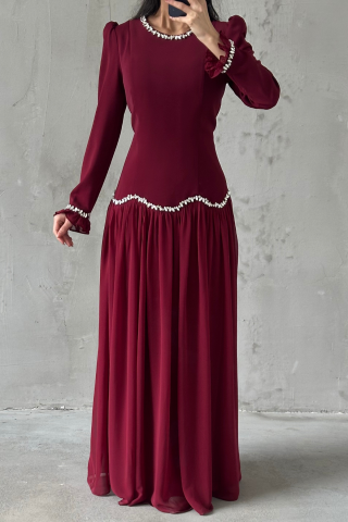Meryem Tesettür Abiye Bordo
