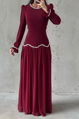 Meryem Tesettür Abiye Bordo