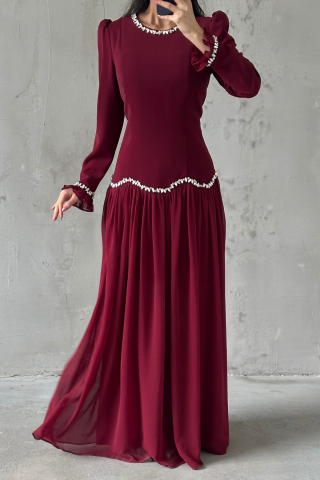 Meryem Tesettür Abiye Bordo