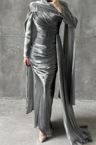 Valerina Hijab Evening Dress Grey