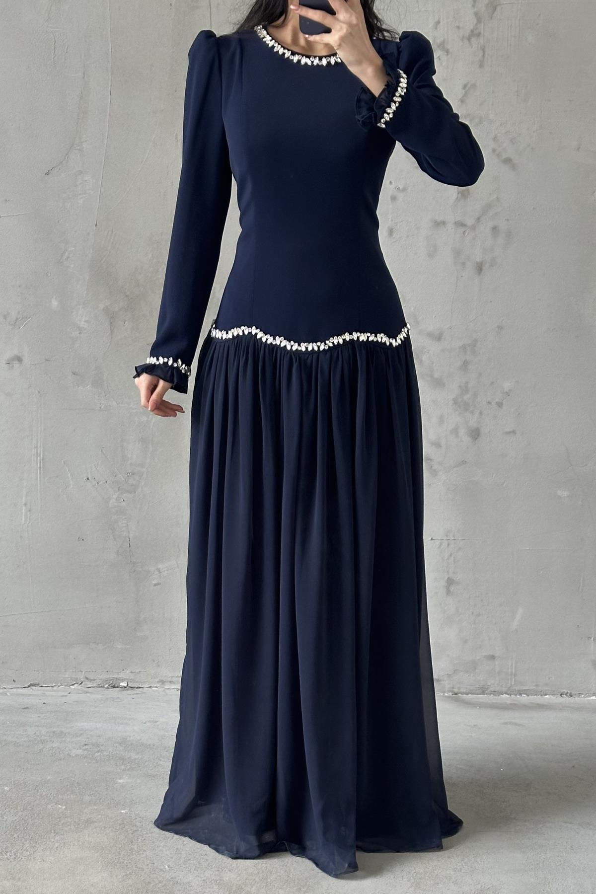 Meryem Tesettür Abiye Lacivert