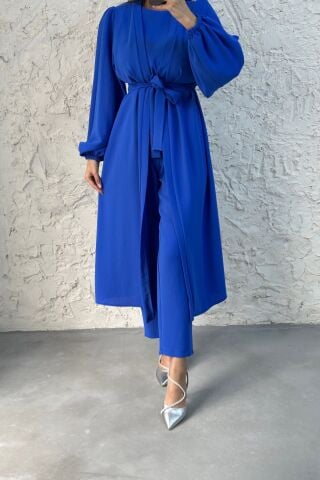 Kimonolu Üçlü Tesettür Takım Mavi