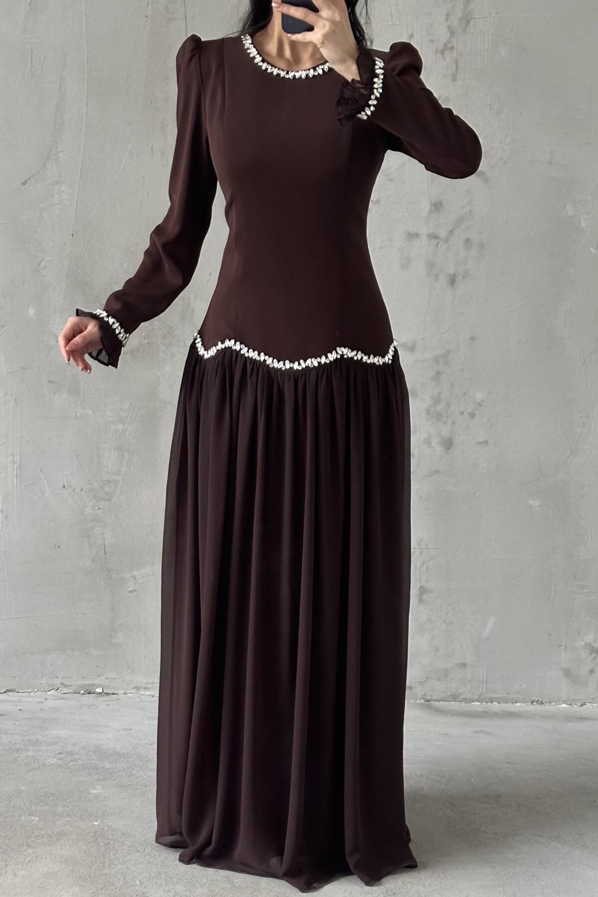 Meryem Tesettür Abiye Kahverengi