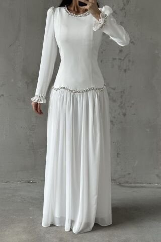 Meryem Hijab Evening Dress White