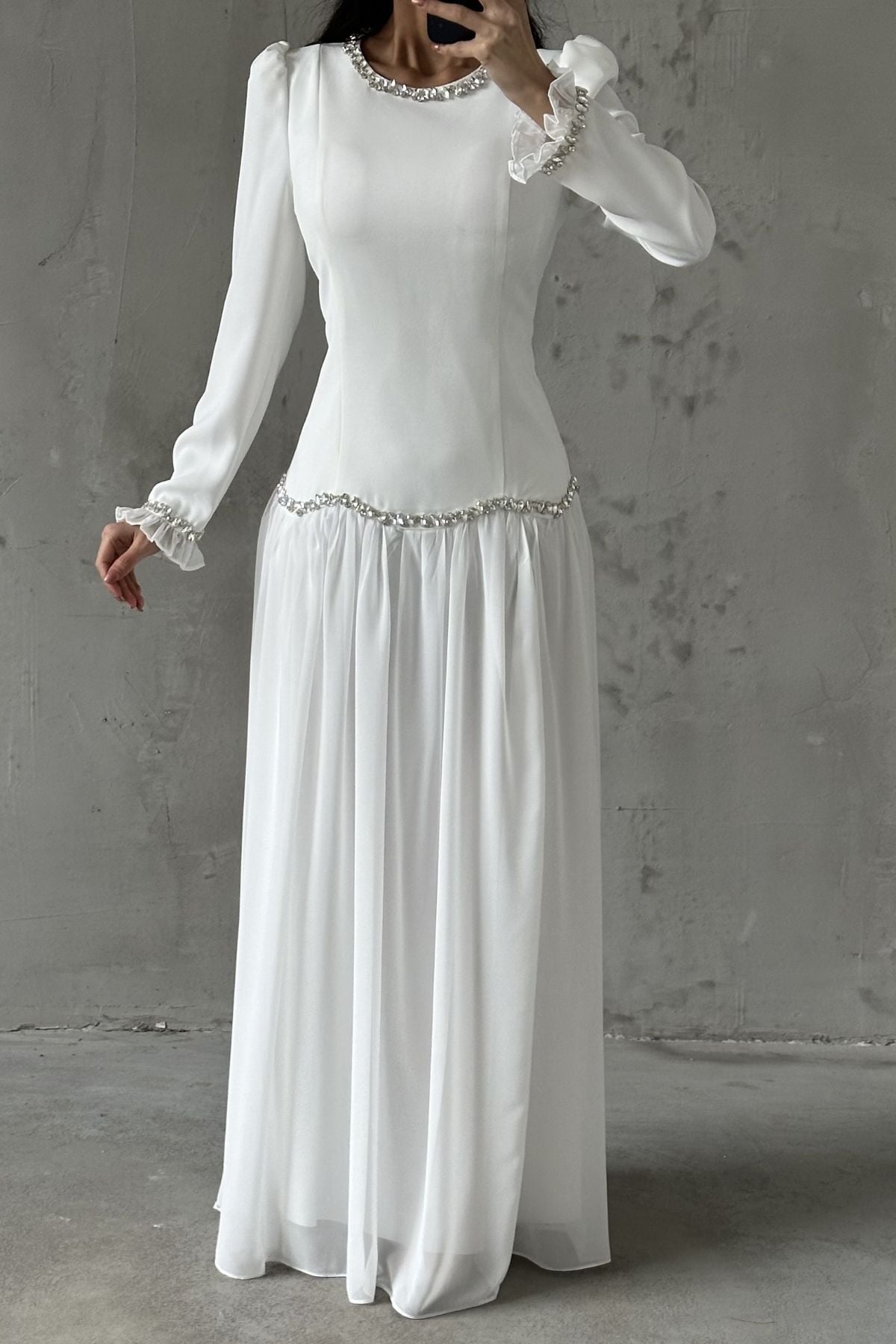 Meryem Hijab Evening Dress White