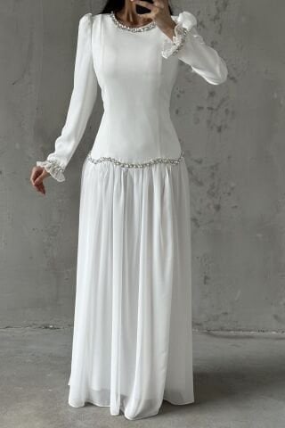 Meryem Hijab Evening Dress White
