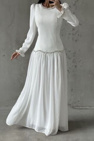 Meryem Hijab Evening Dress White