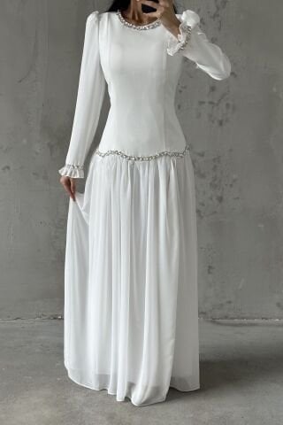 Meryem Hijab Evening Dress White